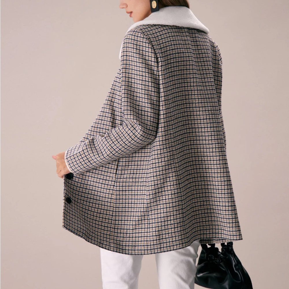 Rihoas Khaki Lapel Single Breasted Plaid Blazer - Picture 5 of 6
